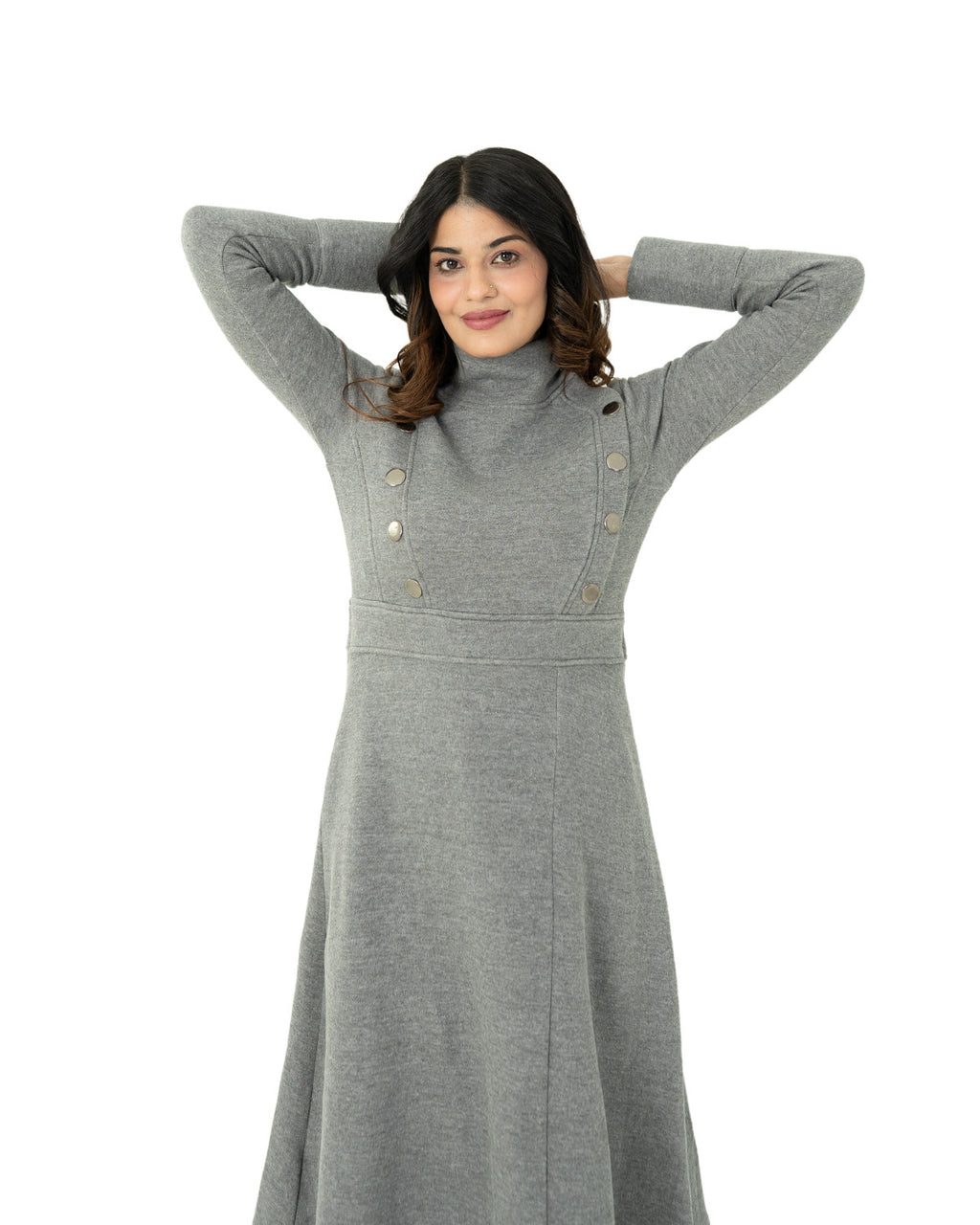 Grey Elegant Long Skirt Shirt