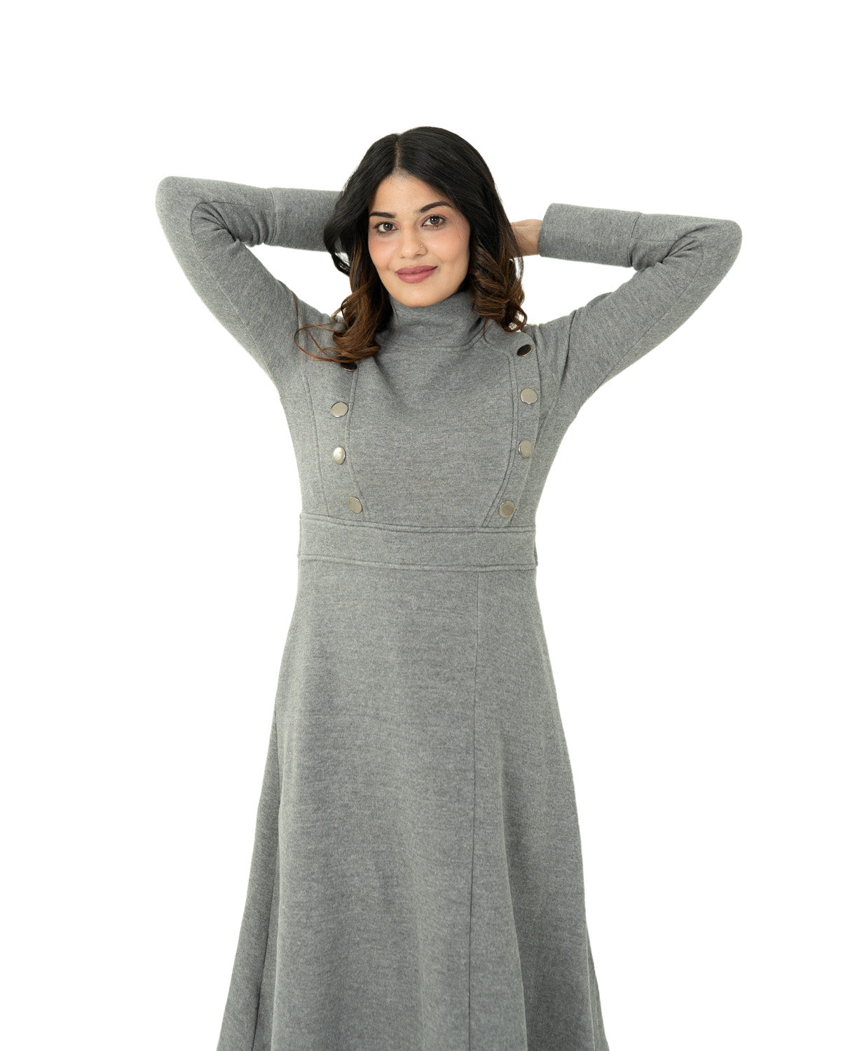 Grey Elegant Long Skirt Shirt