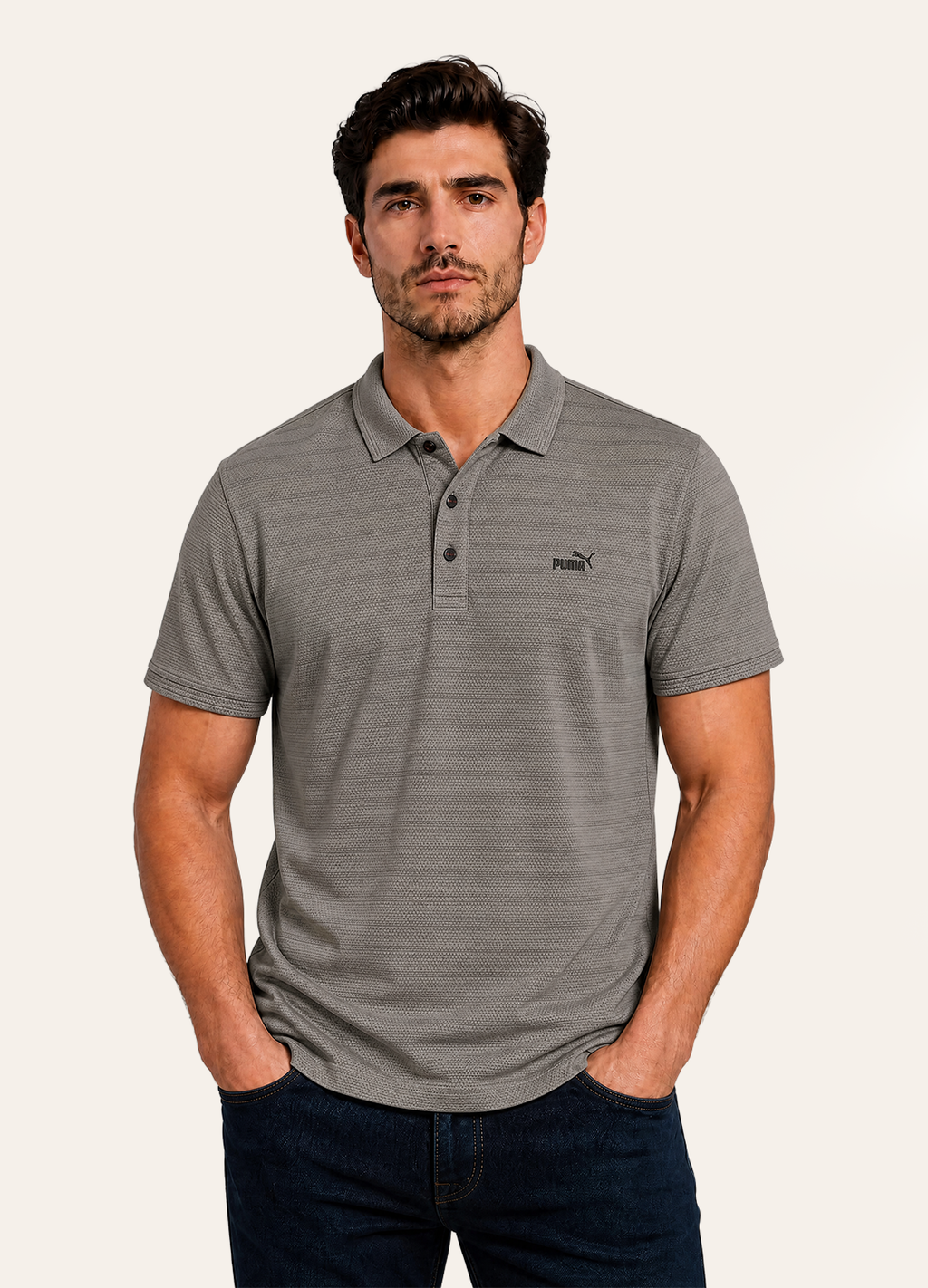 Grey Button Polo