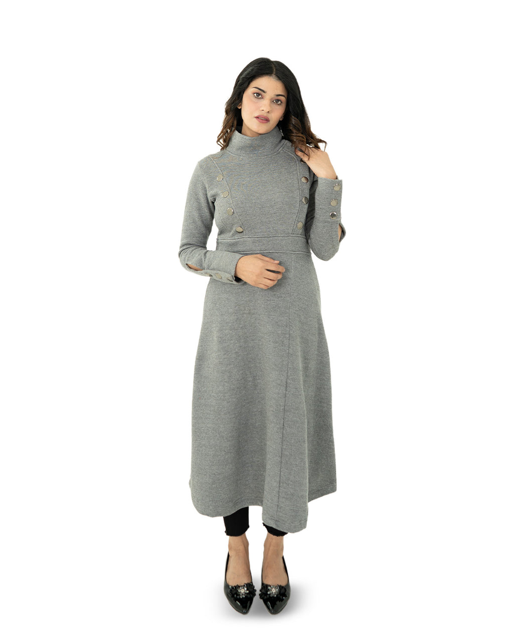 Grey Elegant Long Skirt Shirt