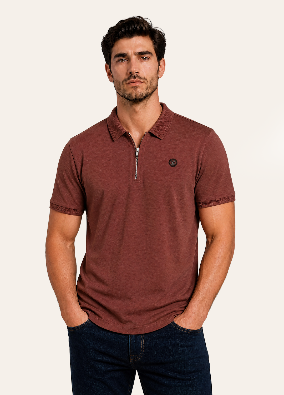 Rust Quarter Zip Polo