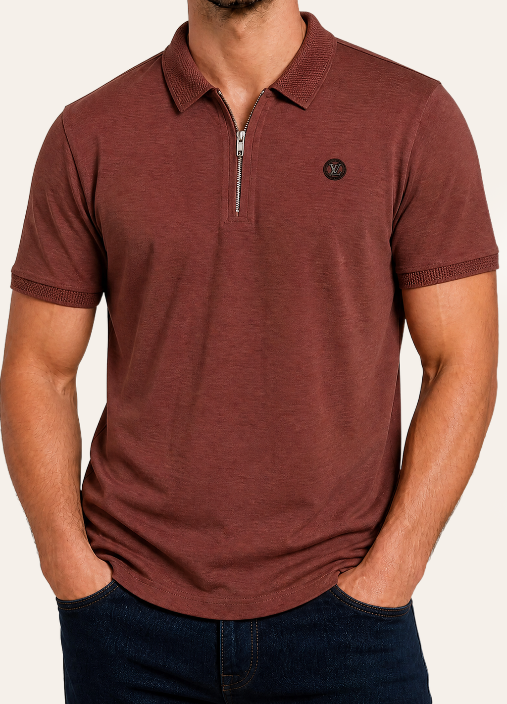 Rust Quarter Zip Polo