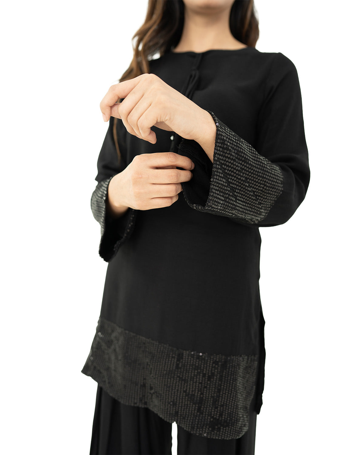 Black Shalwar Kameez with Sequin Borders