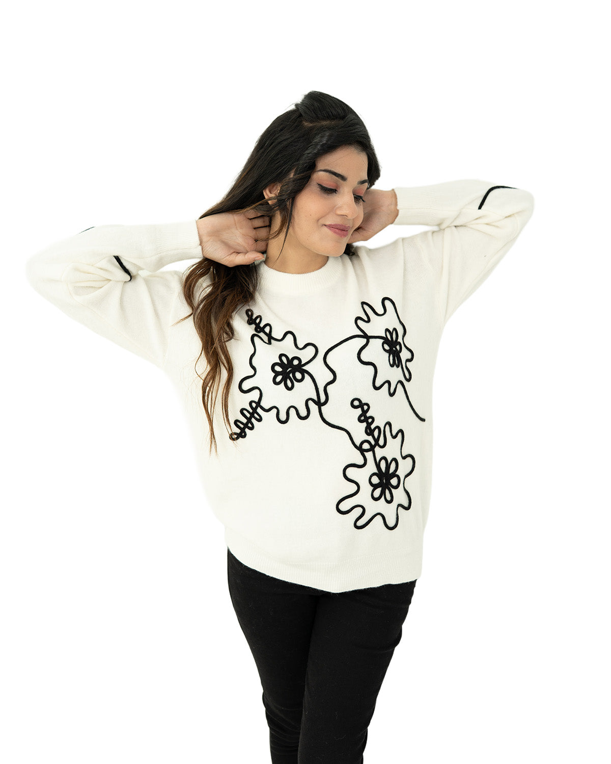 Embroidered Flower Sweater