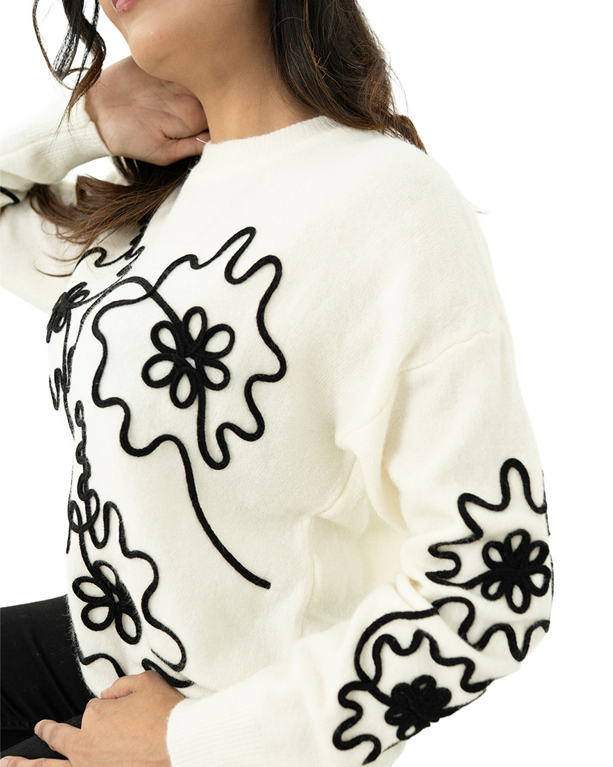 Embroidered Flower Sweater