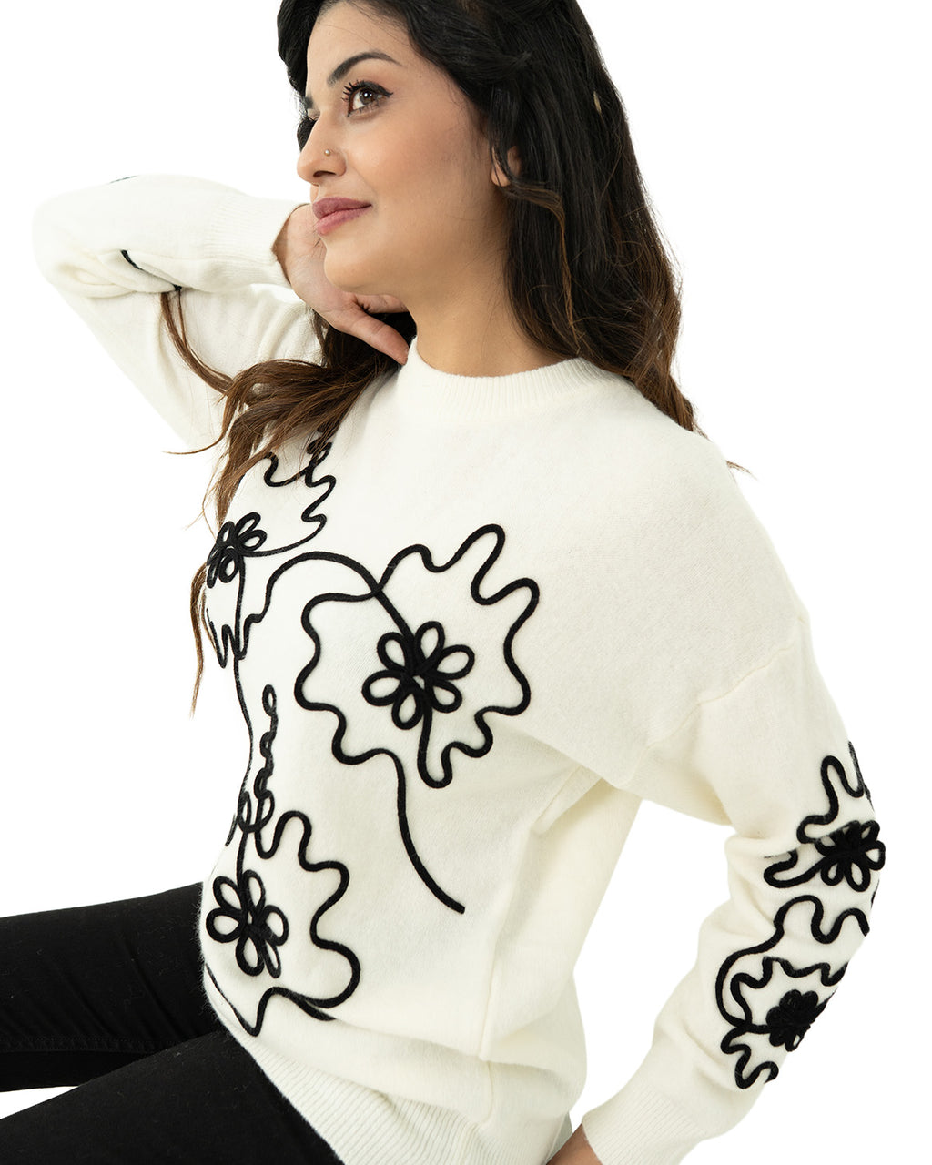 Embroidered Flower Sweater