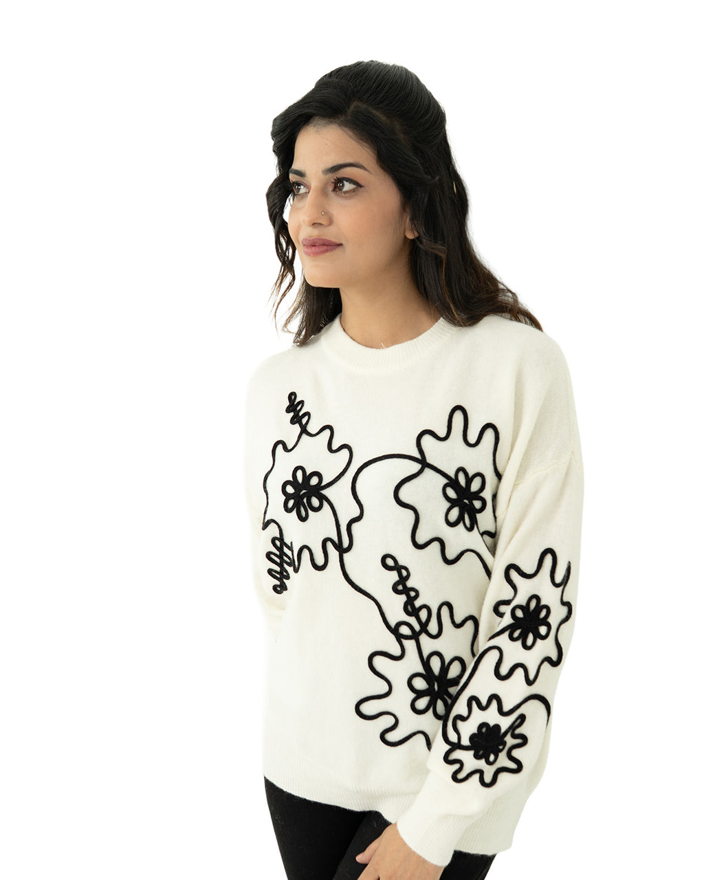 Embroidered Flower Sweater