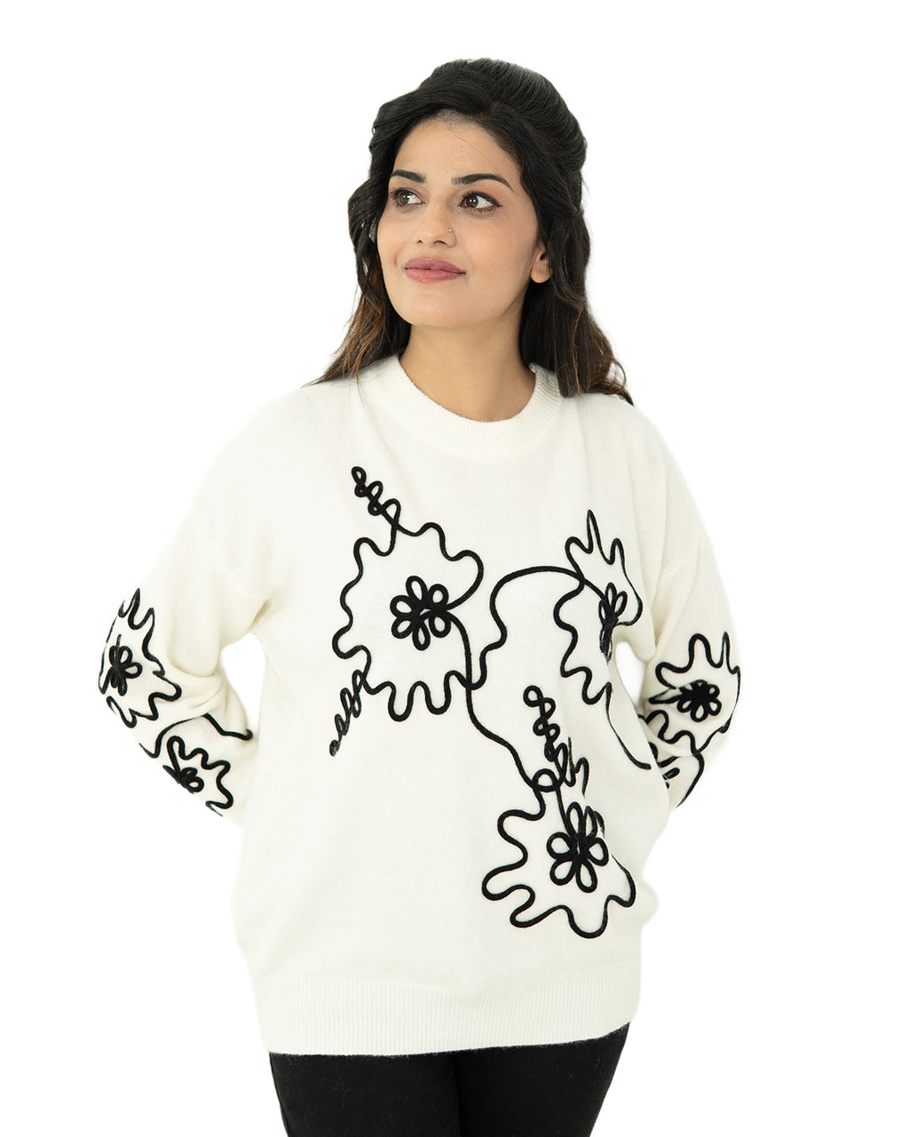 Embroidered Flower Sweater