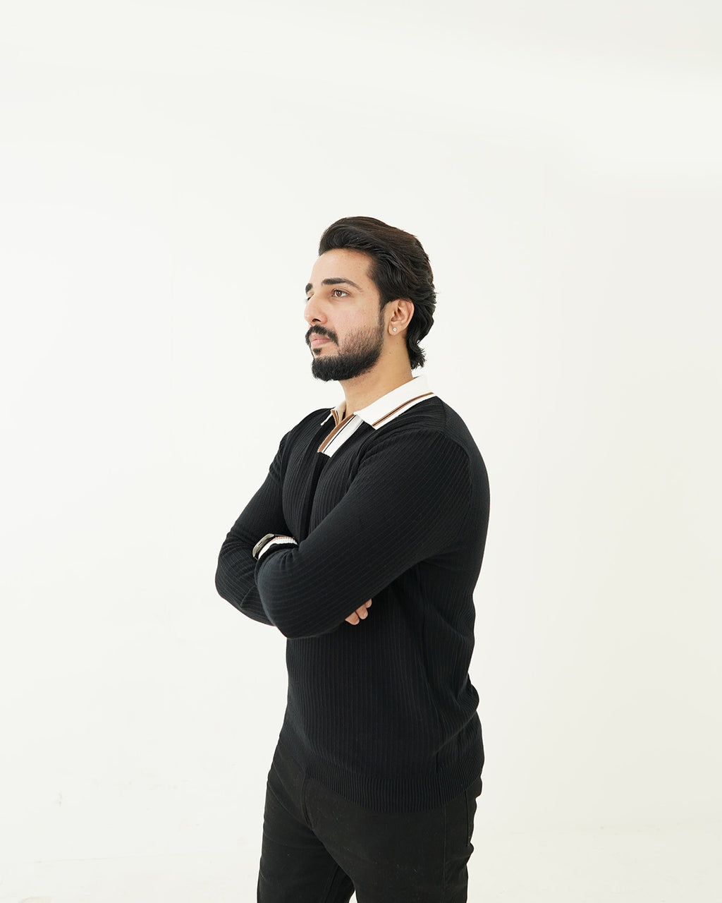 Black Johnny Collar Sweater