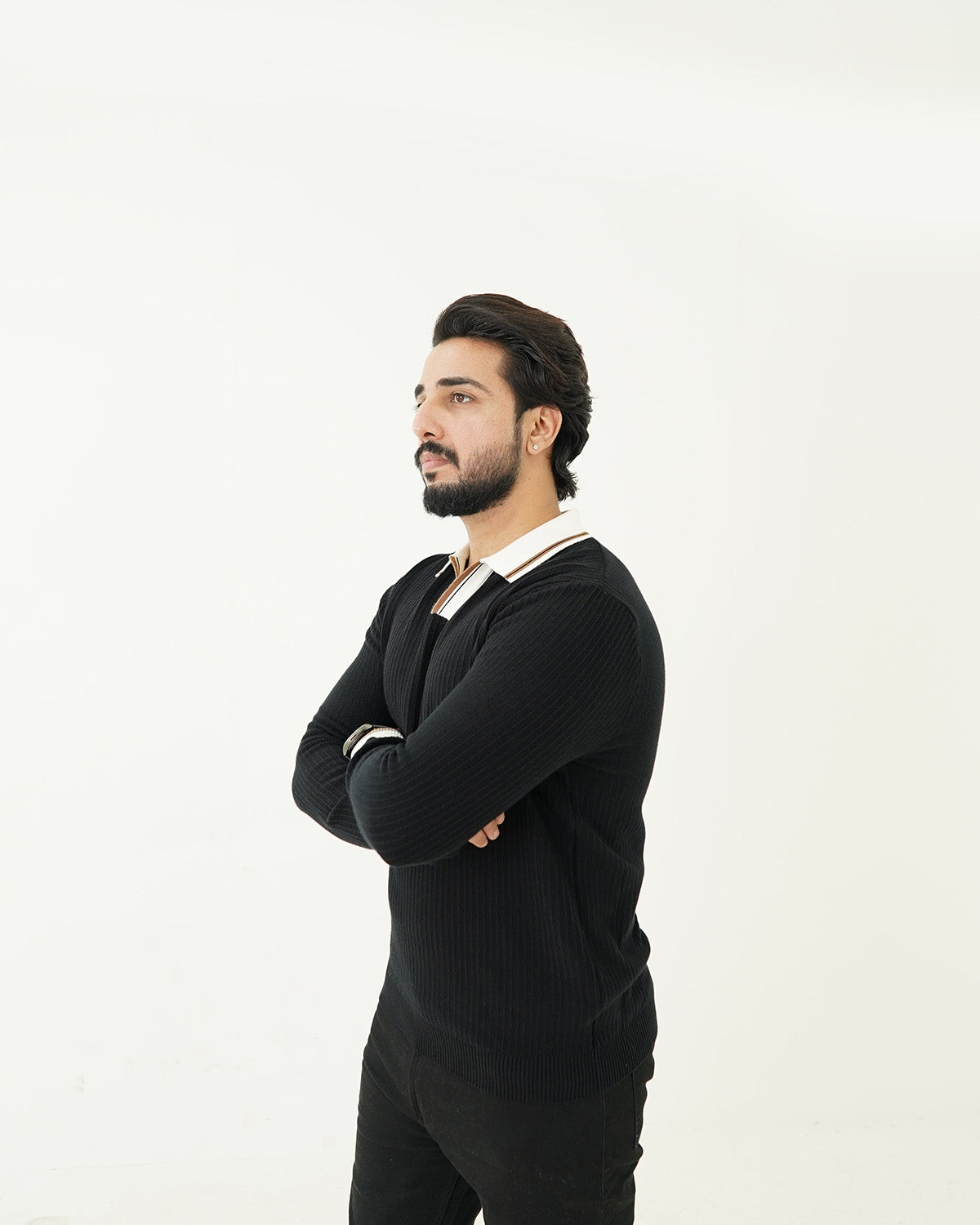 Black Johnny Collar Sweater