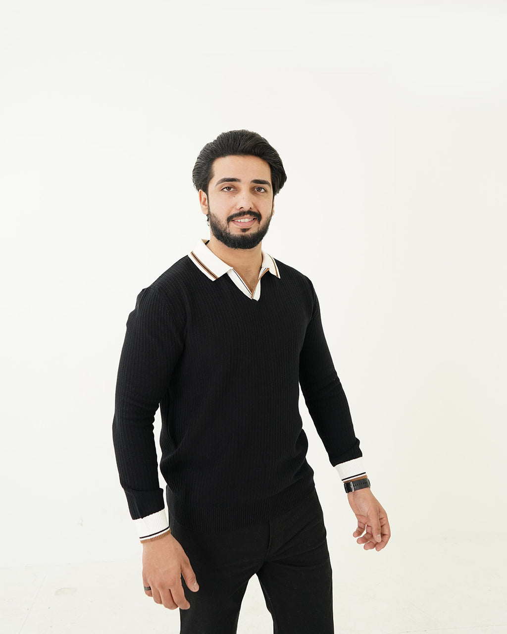 Black Johnny Collar Sweater