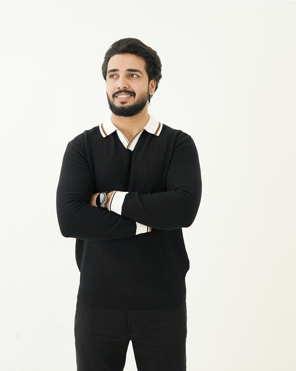 Black Johnny Collar Sweater