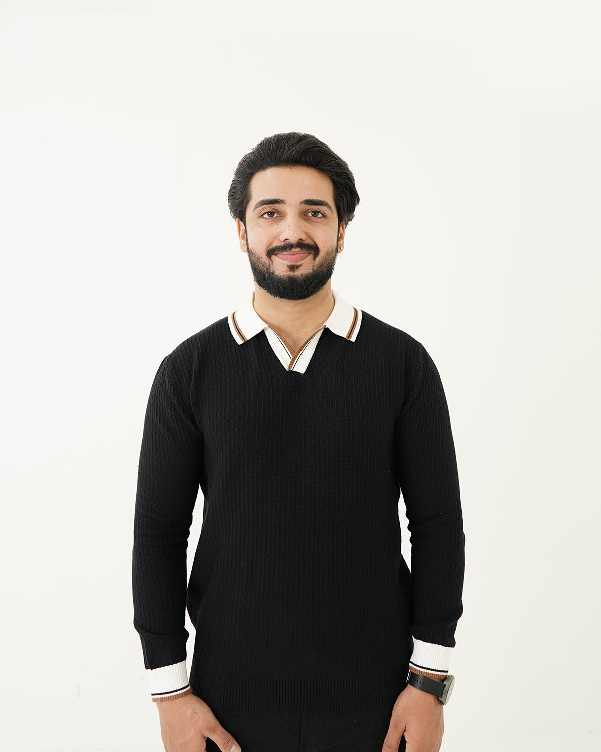 Black Johnny Collar Sweater