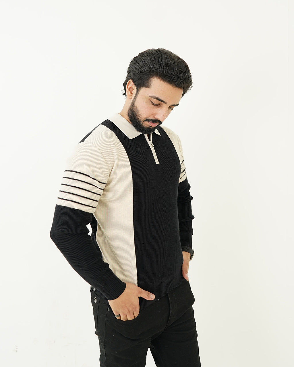 Black Zip Neck Polo Sweater