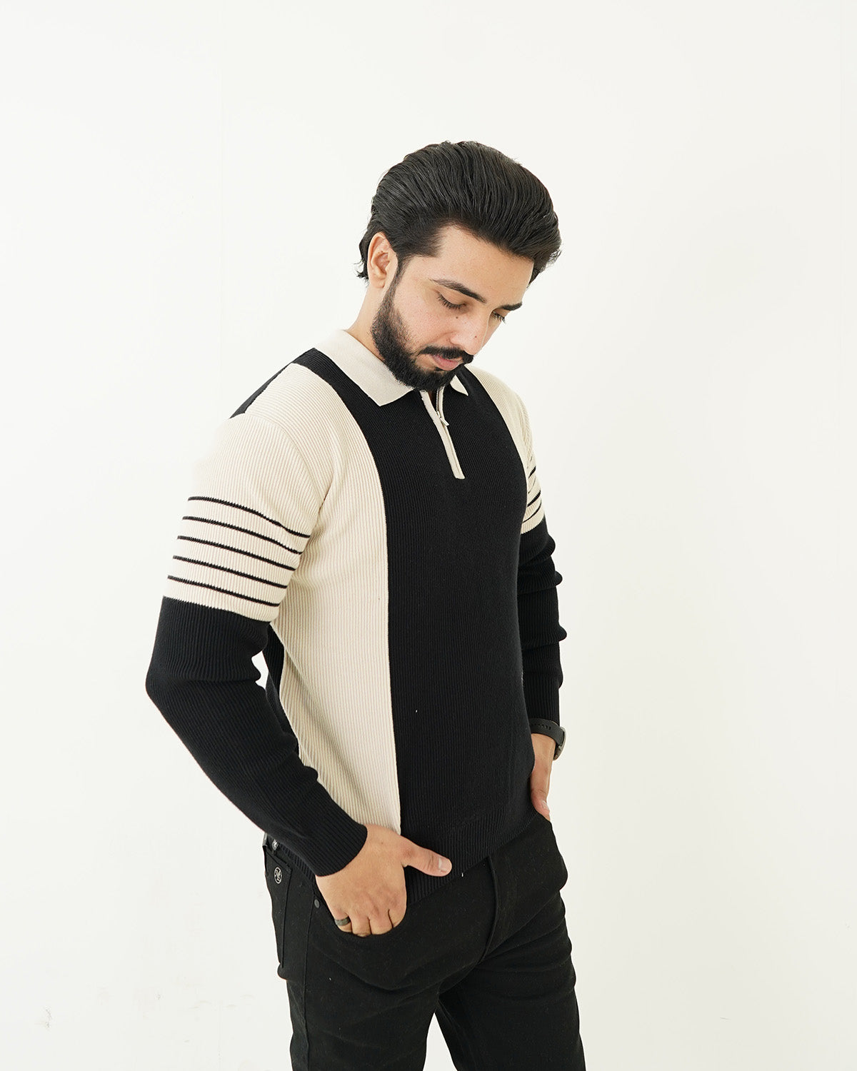 Black Zip Neck Polo Sweater