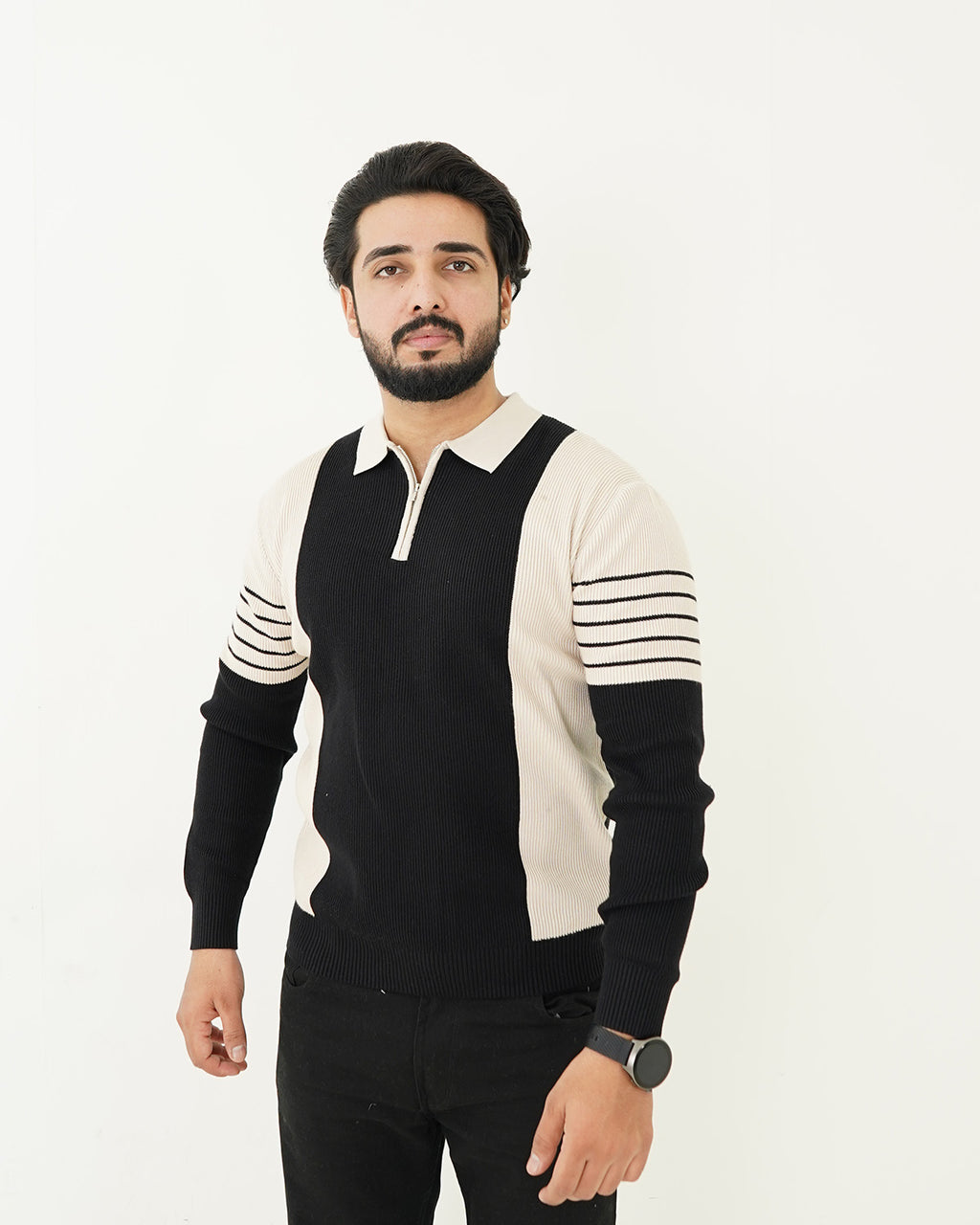 Black Zip Neck Polo Sweater