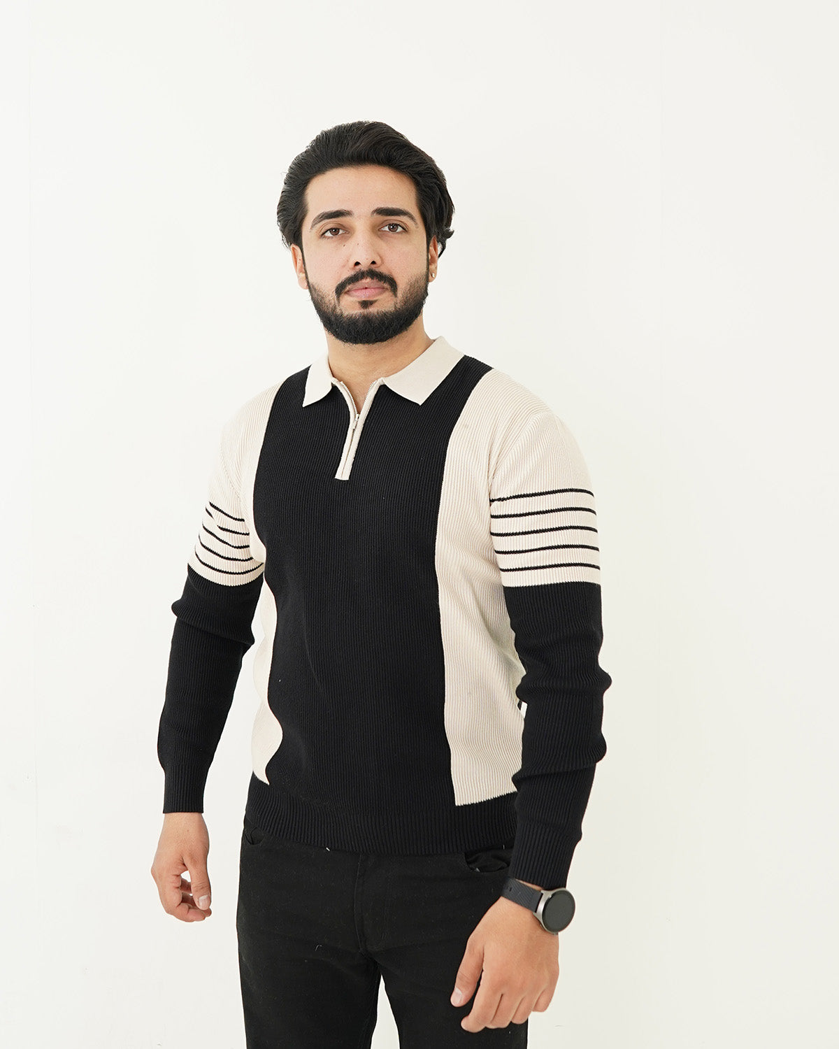 Black Zip Neck Polo Sweater