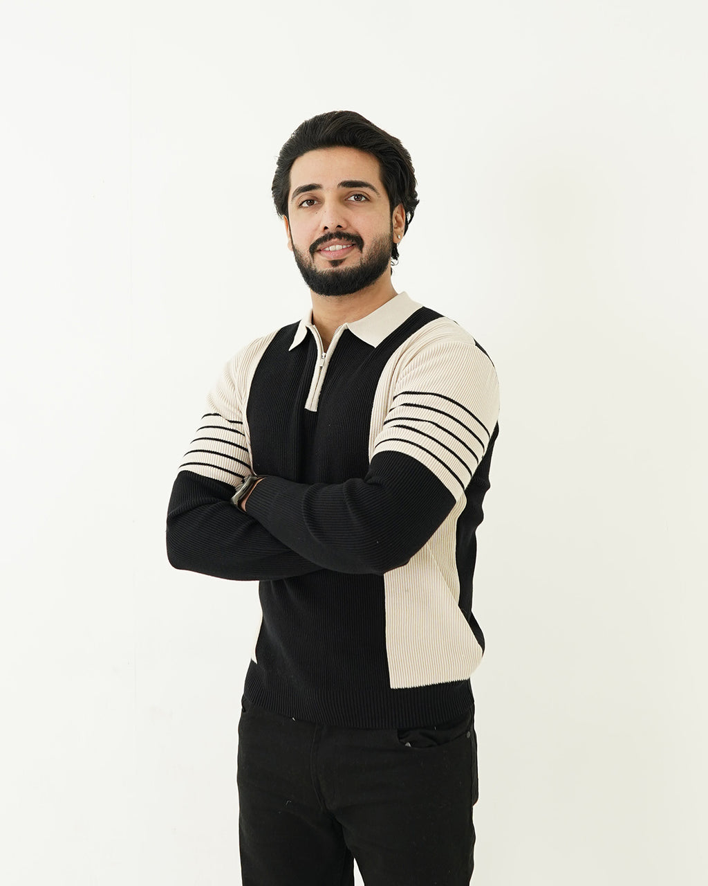 Black Zip Neck Polo Sweater