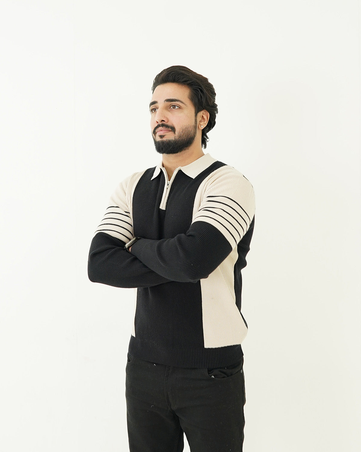Black Zip Neck Polo Sweater