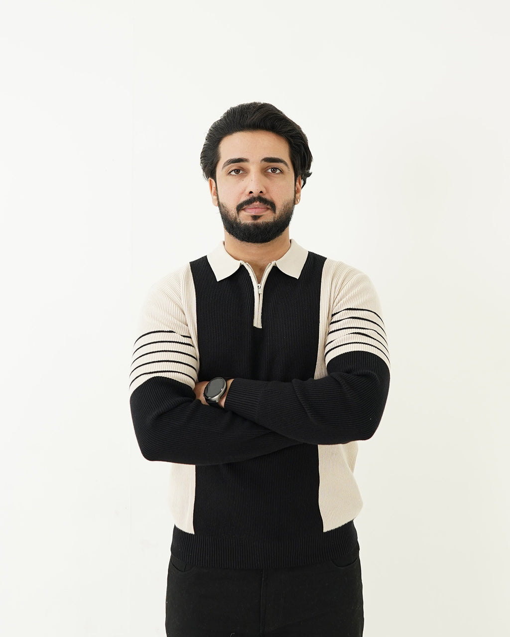 Black Zip Neck Polo Sweater