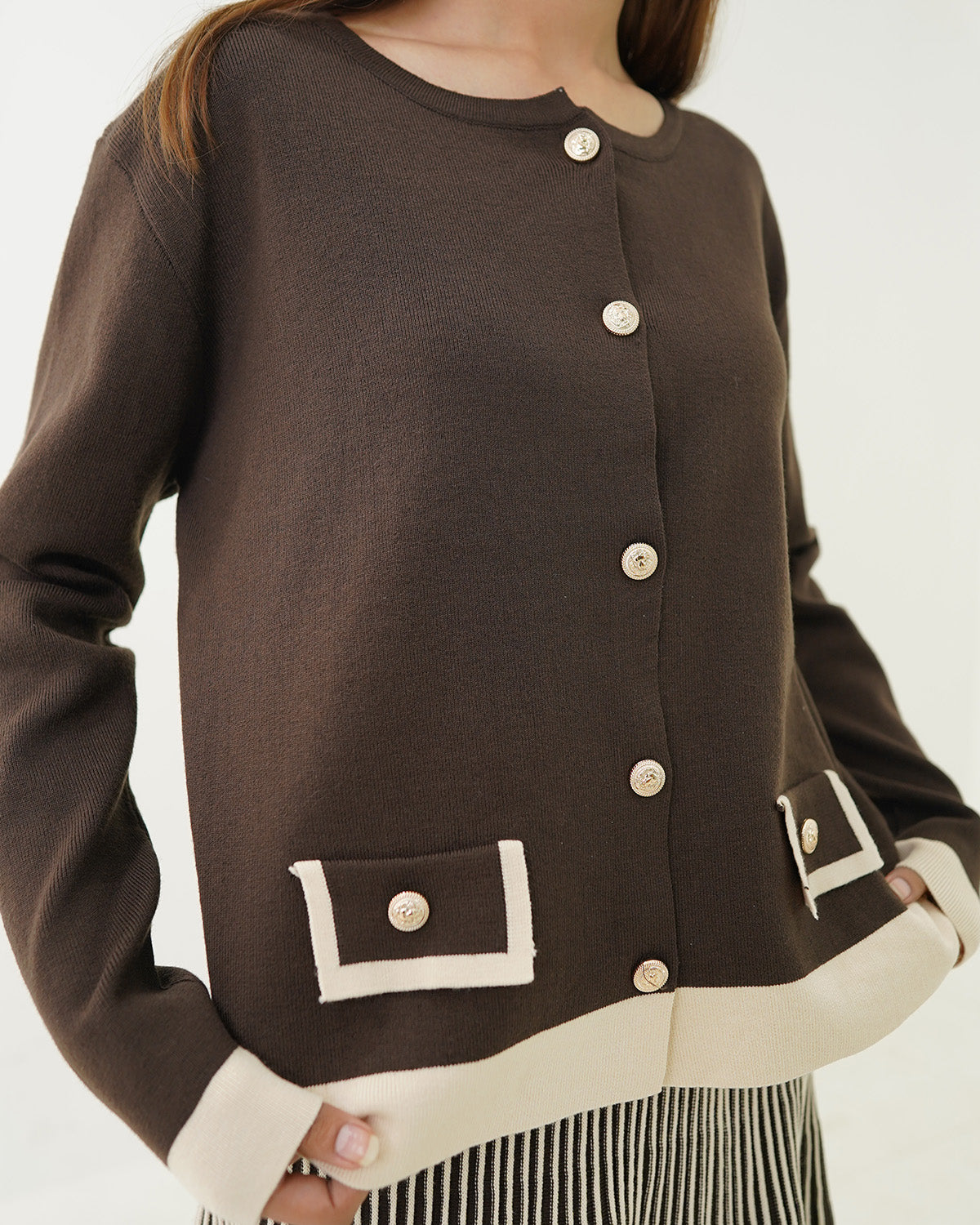 Coffee Cream Pocket Shirt with Flow Maxi Skirt