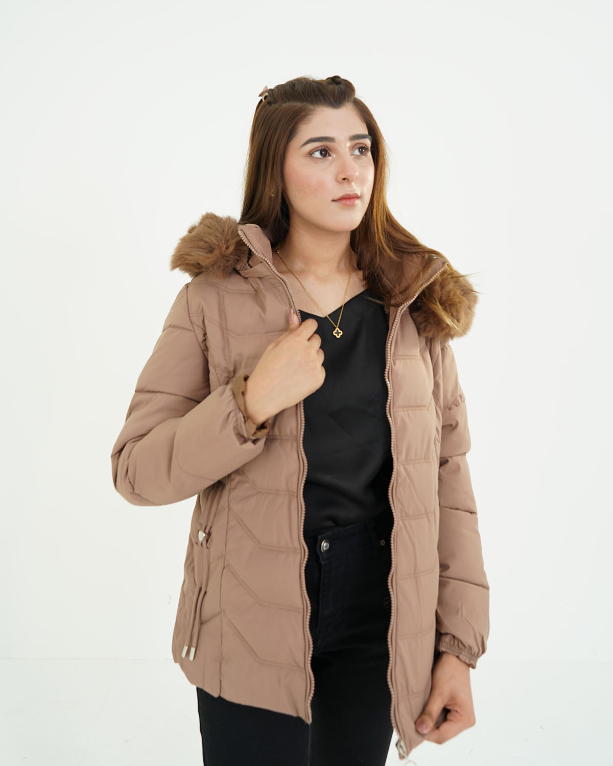 Stylish Women’s Long Puffer Coat Brown – Lightweight & Cozy