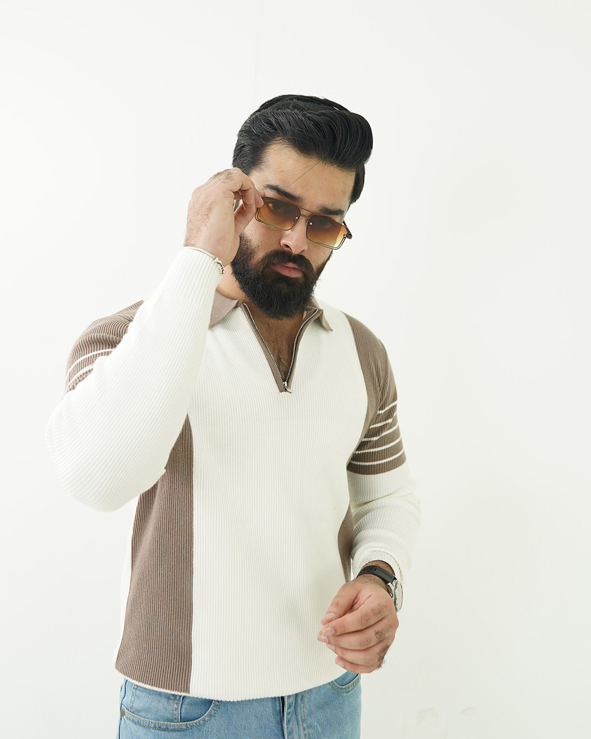 Beige BorderLine Sweater Shirt