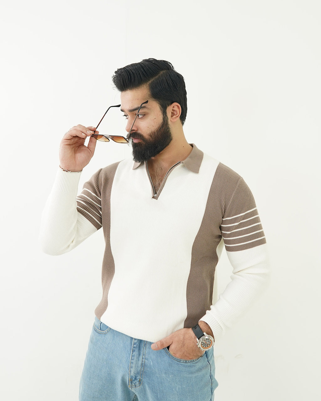 Beige BorderLine Sweater Shirt