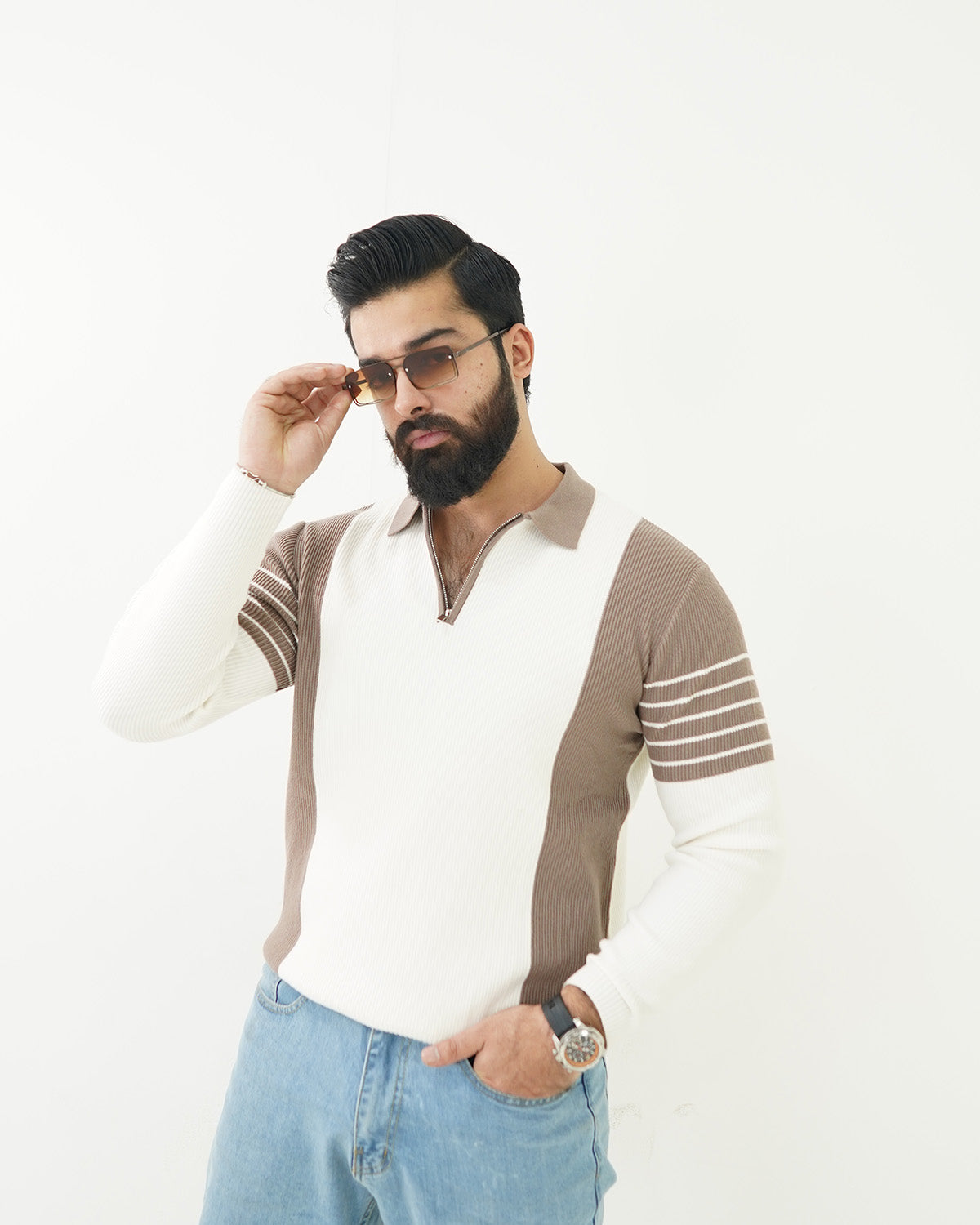 Beige BorderLine Sweater Shirt