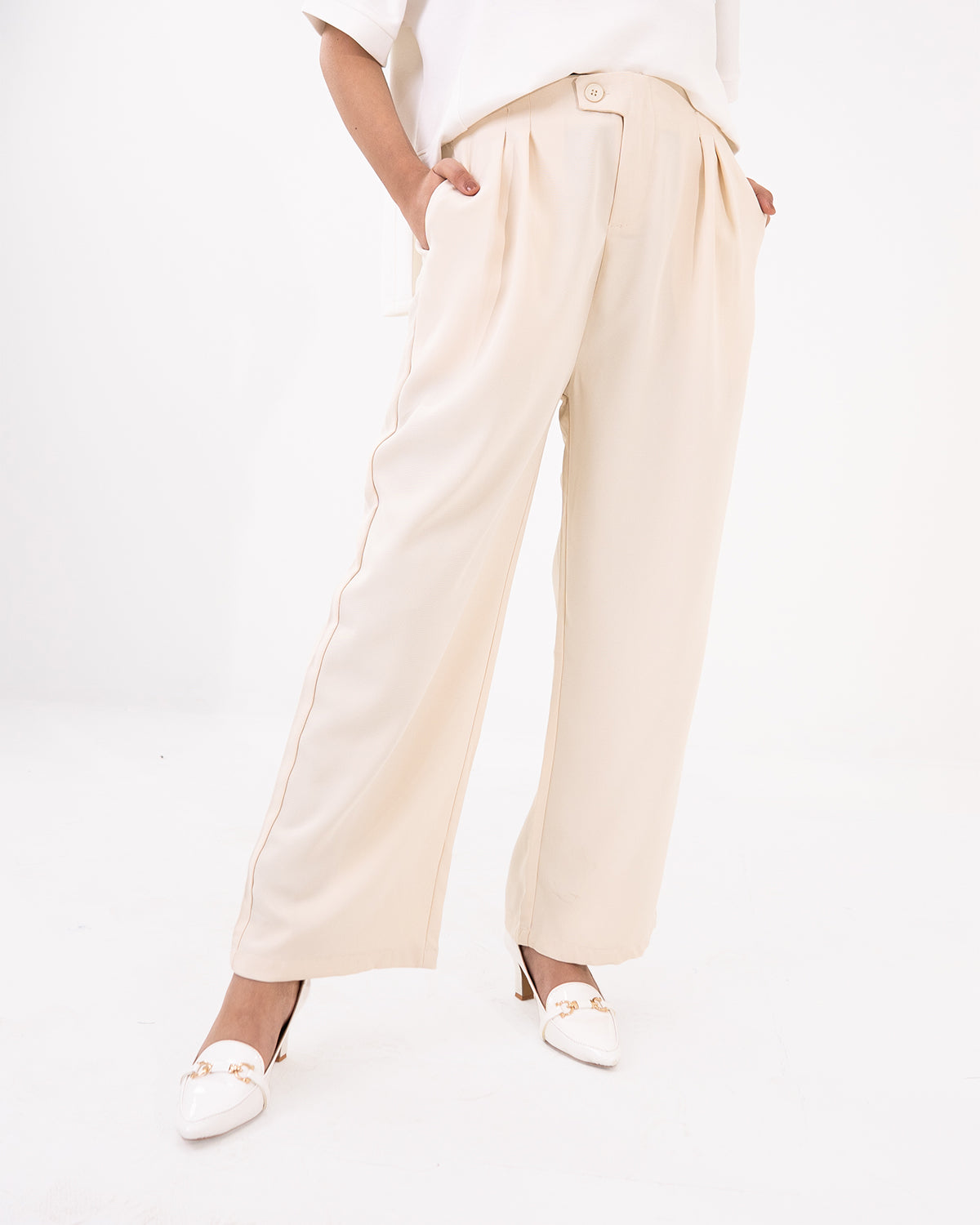 Cream Pleated Pants