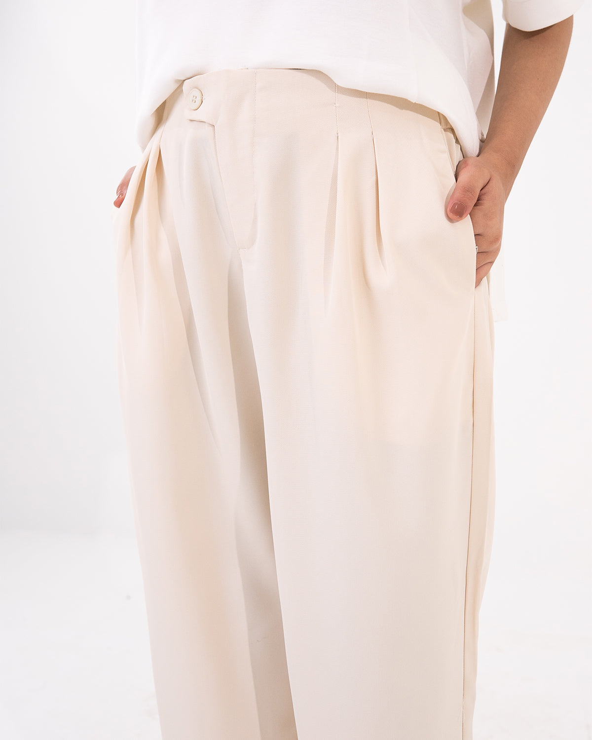 Cream Pleated Pants