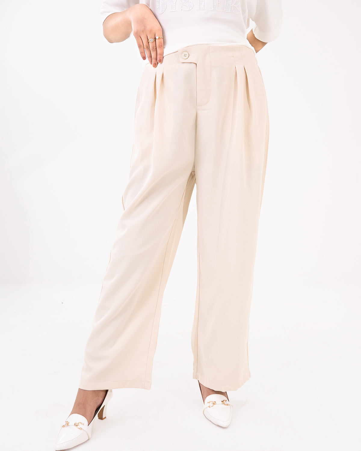 Cream Pleated Pants