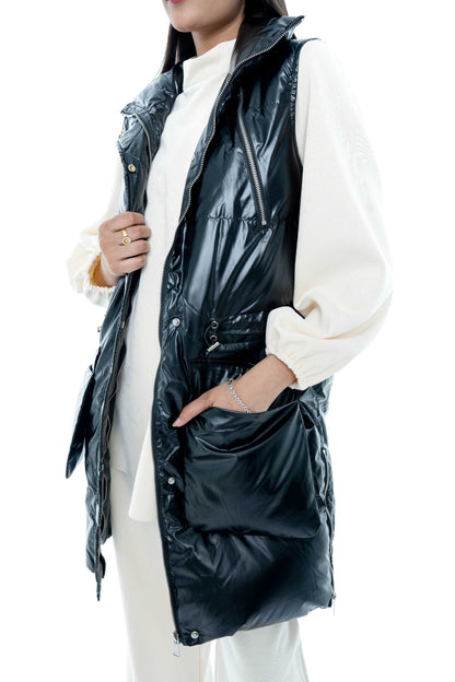 Black Puffer Vest with White Tunic Set