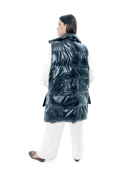 Black Puffer Vest with White Tunic Set