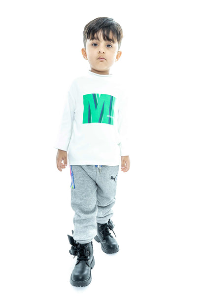 Kids' Green Quilted Jacket with Grey Joggers