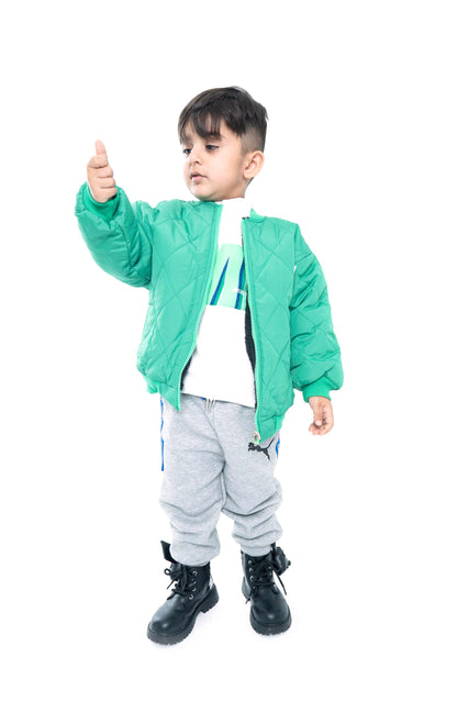 Kids' Green Quilted Jacket with Grey Joggers