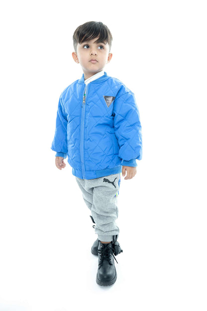 Kids Blue Quilted Jacket 3 piece set