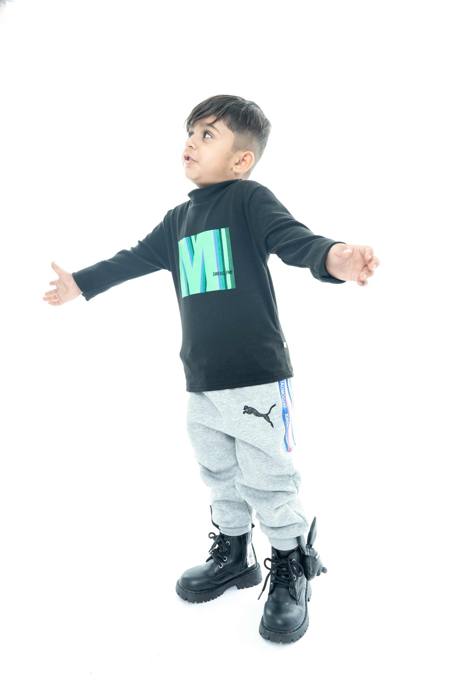 Kids' White Quilted Jacket with Grey Joggers