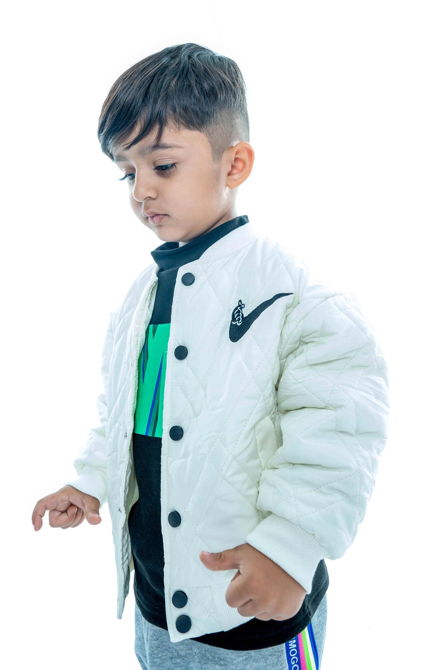 Kids' White Quilted Jacket with Grey Joggers