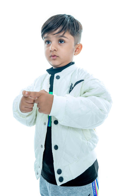 Kids' White Quilted Jacket with Grey Joggers