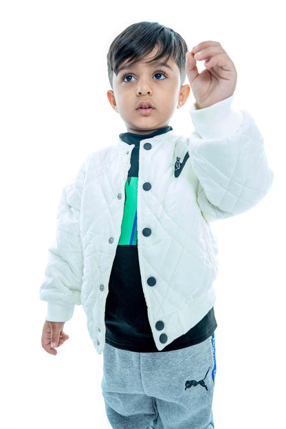 Kids' White Quilted Jacket with Grey Joggers