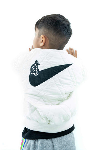 Kids' White Quilted Jacket with Grey Joggers