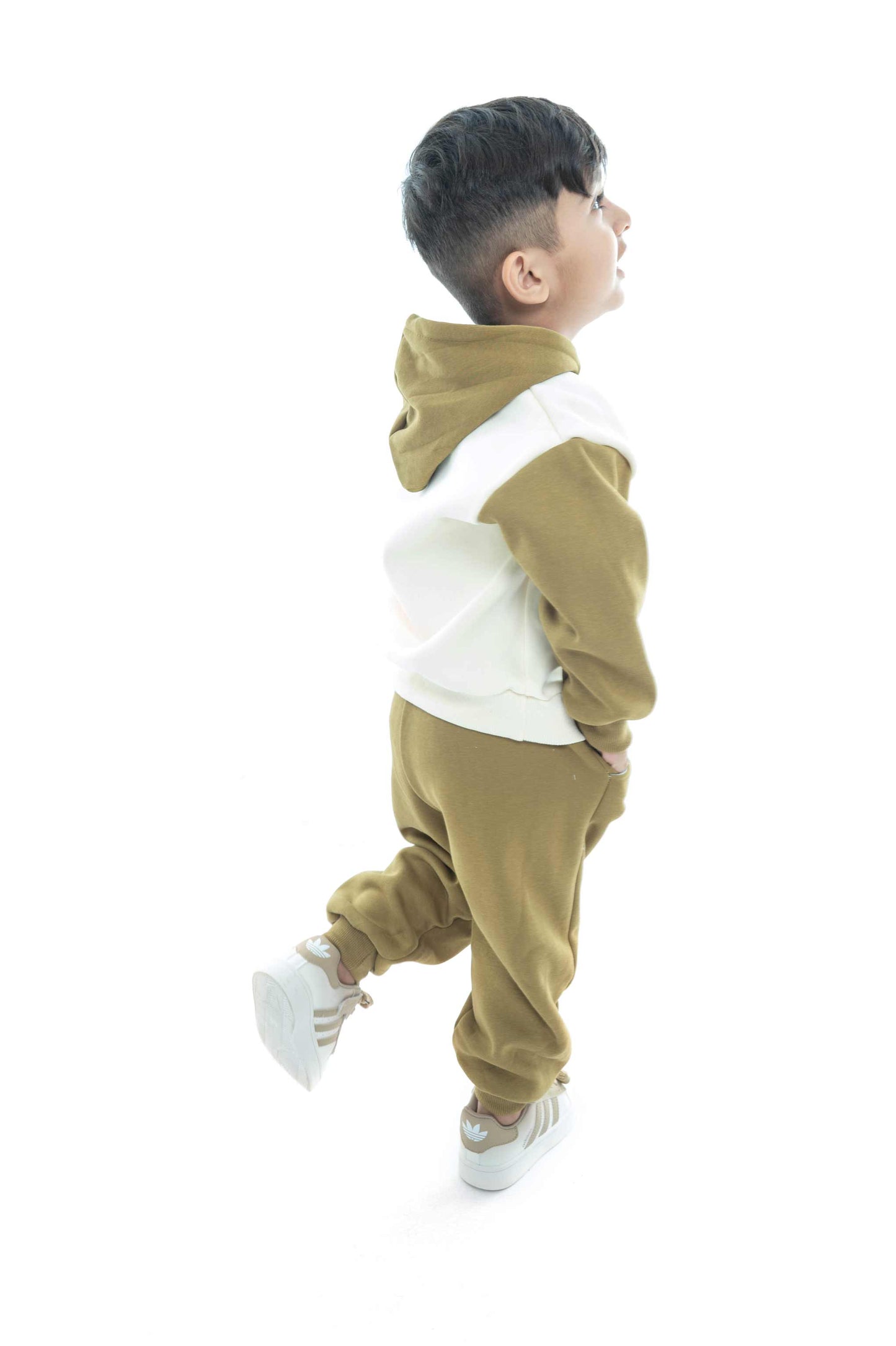 Kids' Olive Hoodie with Black Puffer Vest Set