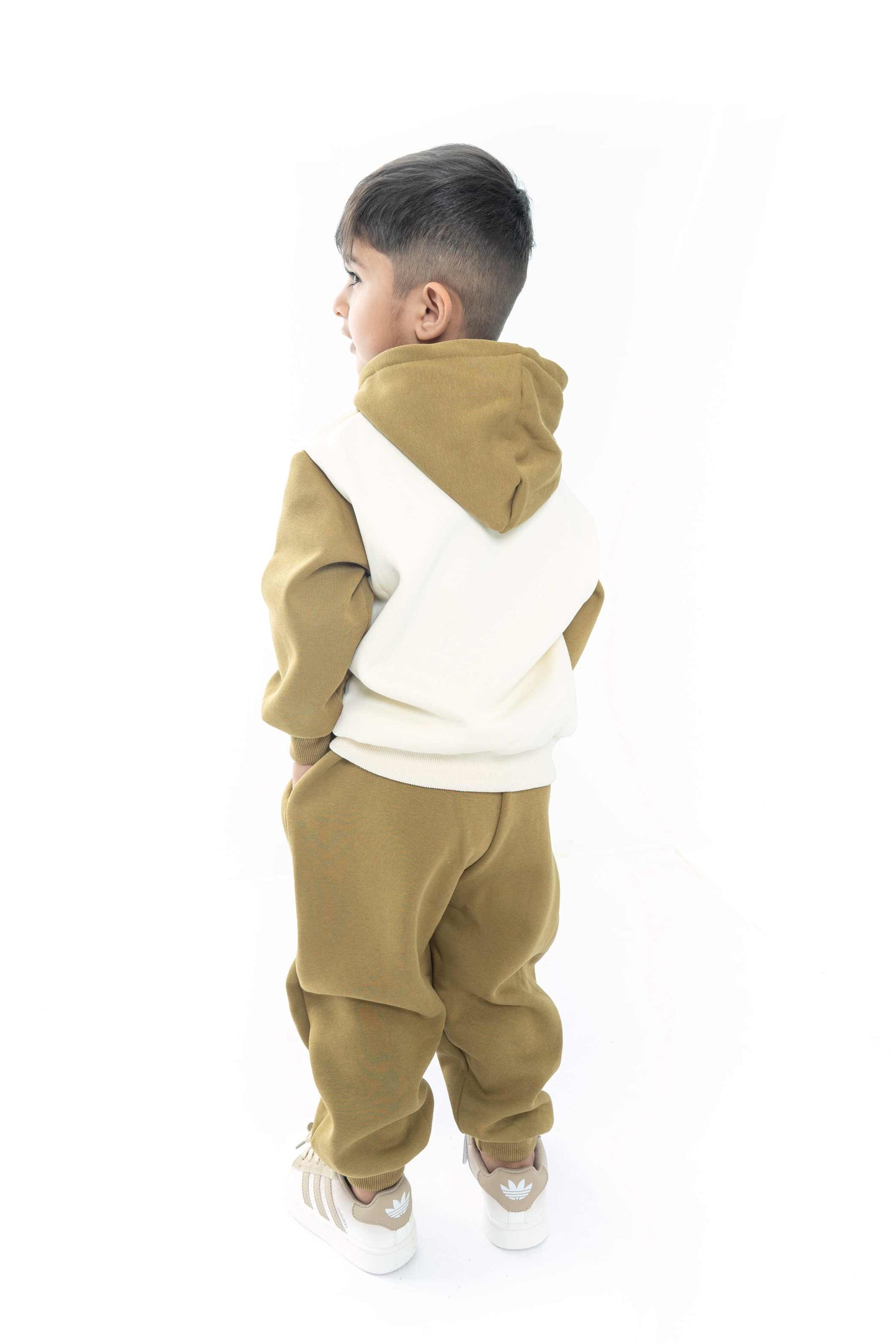 Kids' Olive Hoodie with Black Puffer Vest Set