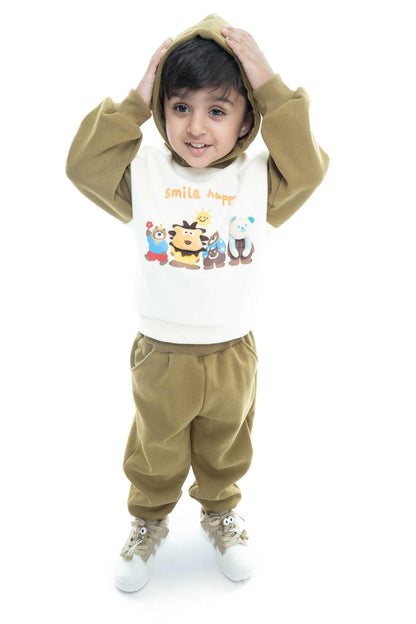 Kids' Olive Hoodie with Black Puffer Vest Set