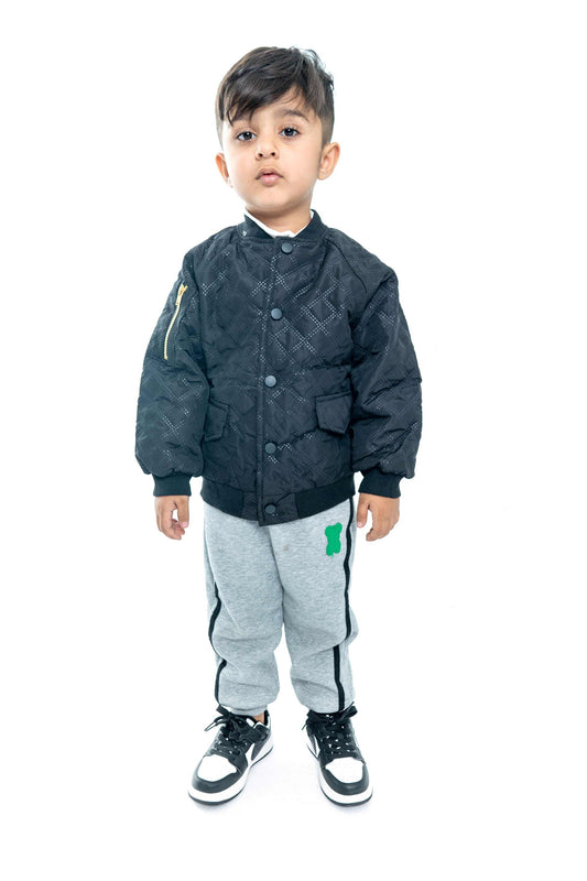 Black Quilted Bomber Jacket 3 piece suit kids