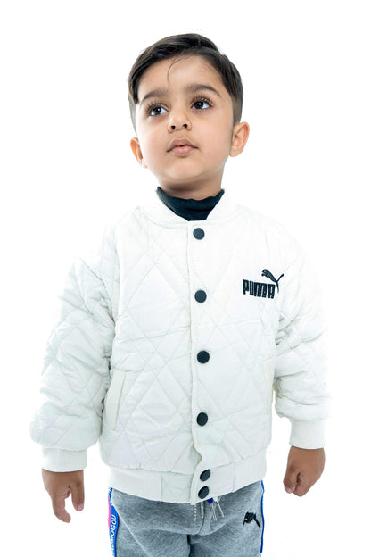 Kids' White Quilted Puma Jacket with Grey Joggers