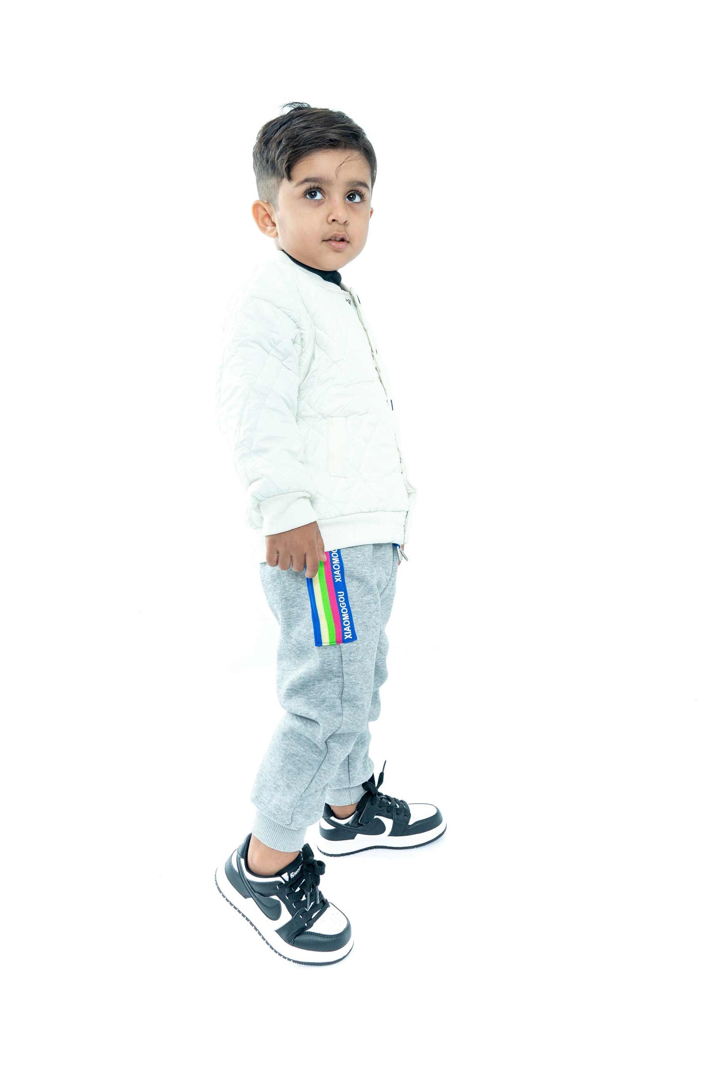 Kids' White Quilted Puma Jacket with Grey Joggers