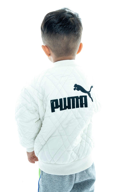 Kids' White Quilted Puma Jacket with Grey Joggers