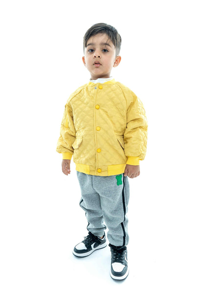 Kids' Yellow Quilted Jacket with Grey Joggers